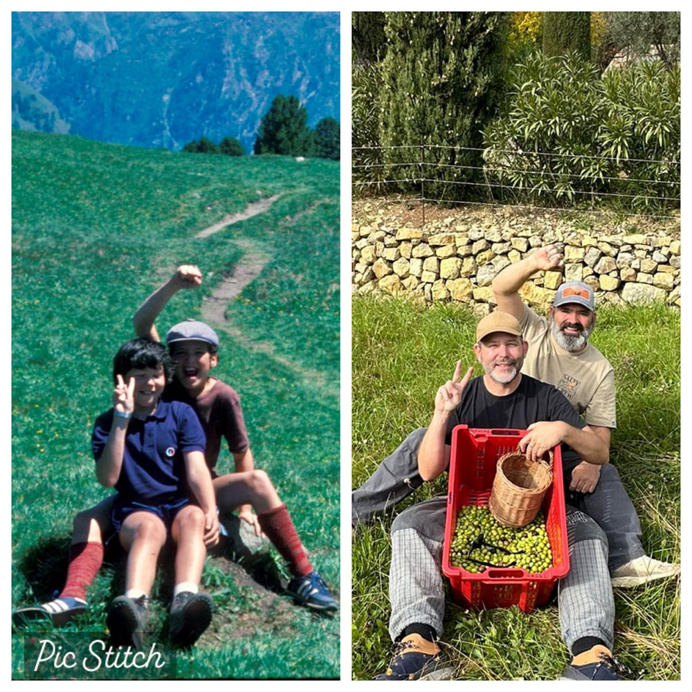 Patrick und Andi 1984 und 40 Jahre danach beim Olivenernten im Herbst 2024