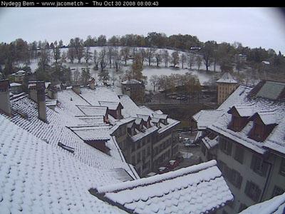 Oktoberschnee in Bern (Webcam jacomet.ch, 30. Oktober 2008 - Klicken für Livebild)